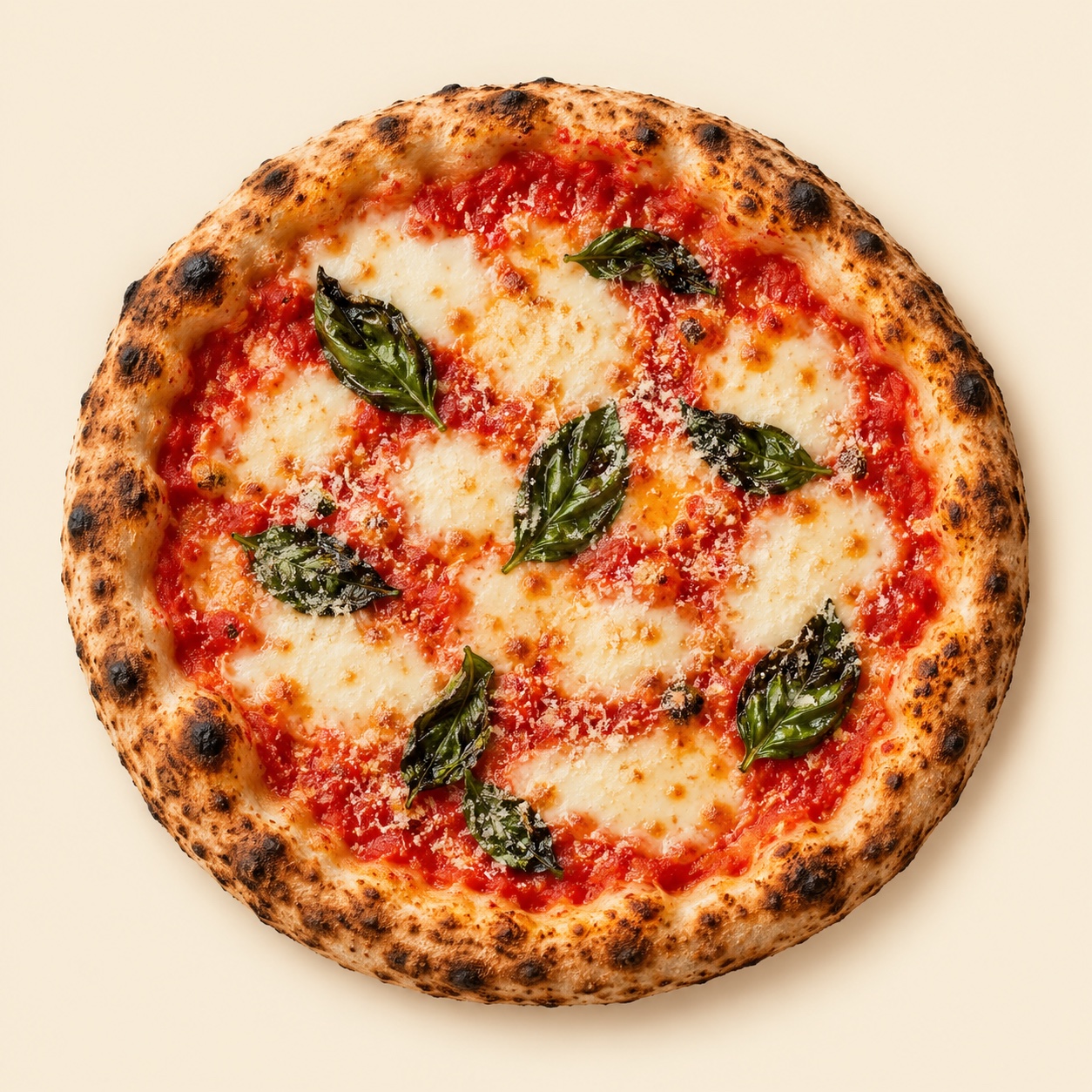 Illustration einer Pizza Margherita mit Fior di Latte, Tomate und Basilikum
